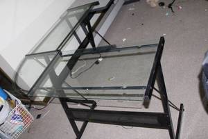 lot 209 image: L-Shaped Glass Top Computer Desk