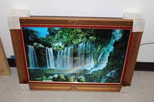lot 242 image: Large Illuminated Waterfall Artwork in Ornate Frame