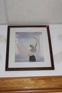 lot 244 image: Framed Artwork of Woman with Fishing Net