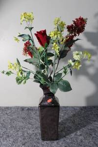 lot 272 image: Decorative Black Vase with Artificial Floral Arrangement