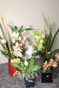 lot 279 image: Set of 3 Faux Orchid Arrangements with Decorative Pots