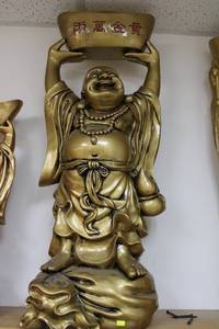 lot 290 image: Tall Gold-Colored Laughing Buddha Statue
