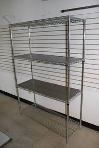 lot 14 image: Heavy Duty Metal Wire Shelving Unit with Four Tiers