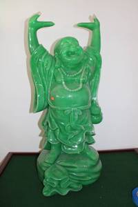 lot A-17 image: Large Green Buddha Statue with Upraised Arms