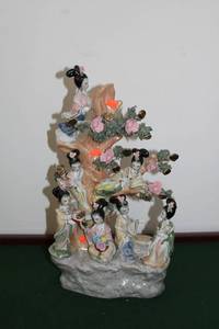 lot 23 image: Vintage Decorative Porcelain Figurine with Women and Flowering Tree