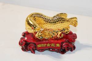 lot 376 image: Golden Lucky Koi Fish Figurine on Red Base