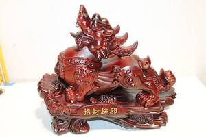 lot 394 image: Handcrafted Chinese Foo Dog Sculpture with Decorative Base