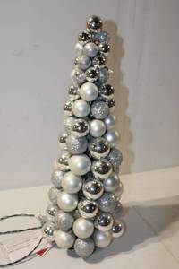 lot 421 image: Silver and White Glitter Christmas Tree Decoration with Lights - 23 inches Tall