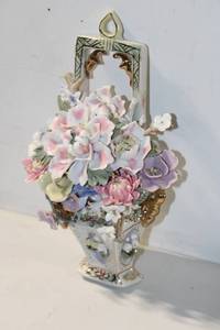 lot 439 image: Vintage Floral Porcelain Wall Decoration with Multi-Colored Flowers