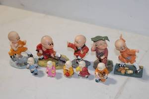 lot 440 image: Collection of 9 Cute Miniature Monk Statues