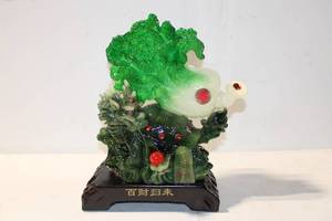lot 477 image: Exquisite Green and White Jade-like Feng Shui Turtle with Broccoli and Red Orbs Statue