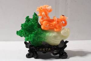 lot 478 image: Exquisite Figural Display with Orange Dragon and Green Leaf Base