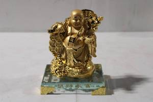 lot 479 image: Lucky Golden Buddha Statue with Glass Base