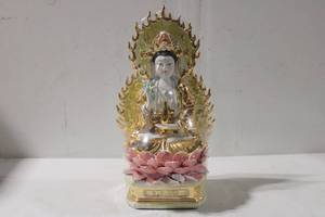 lot 488 image: Detailed Porcelain Guan Yin Statue with Gold Accents