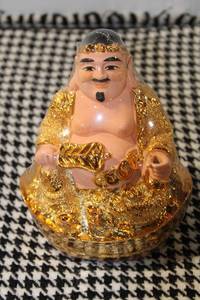 lot 500 image: Chinese Lucky Buddha Figurine with Golden Accents