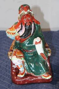 lot 529 image: Vintage Chinese Ceramic Figure - Sitting Man with Decorative Attire