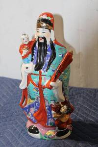 lot 535 image: Colorful Antique Chinese Figurine of God of Longevity with Children