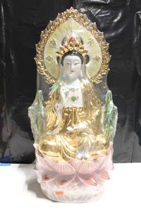 lot 554 image: Gilded Porcelain Buddhist Statue with Lotus Base