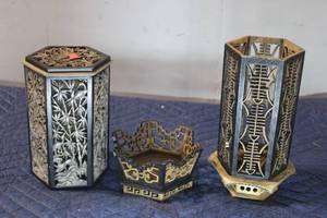 lot 582 image: Set of 3 Vintage Decorative Containers with Intricate Carvings