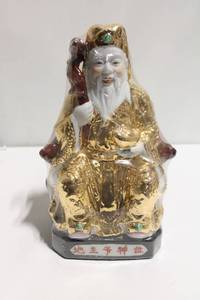 lot 612 image: Handcrafted Ceramic Figure of Prosperity God with Gold Accents