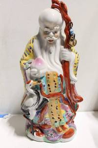 lot 617 image: Colorful Chinese Porcelain Figure of Immortal with Crane - 15 inches