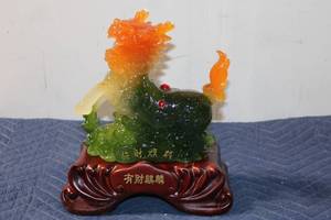 lot 632 image: Colorful Dragon Figurine with Wood Base