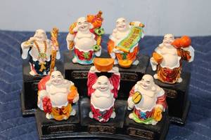 lot 640 image: Set of 6 Colorful Lucky Buddha Statues