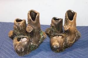 lot 647 image: Pair of Faux Wood Resin Candle Holders