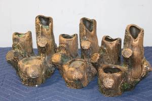 lot 648 image: Set of 4 Faux Tree Stump Planter Pots