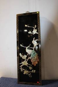 lot 650 image: Vintage Asian Mother of Pearl Peacock Wall Art Panel