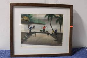 lot 653 image: Framed Vietnamese Watercolor Painting of Daily Life