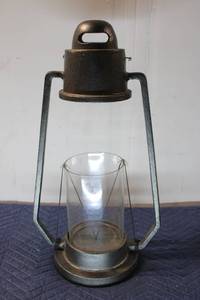 lot 659 image: Vintage Industrial Style Metal Lantern with Glass Insert