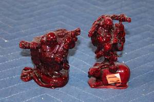 lot 696 image: Set of 2 Chinese Red Resin Laughing Buddha Statues