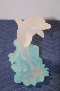 lot 706 image: Frosted Glass Dolphin Figurine with Ocean Wave Base