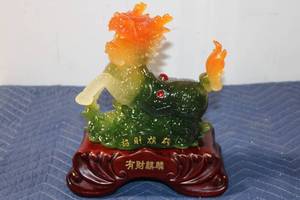 lot 711 image: Colorful Resin Kirin Statue with Wooden Base