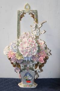 lot 734 image: Vintage Capodimonte Porcelain Wall Pocket with Floral Design