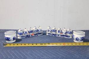 lot 798 image: Set of 10 Vintage Porcelain Blue and White Ink Pots with Dragon Design