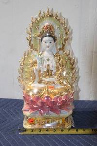 lot 800 image: Gold and Color Porcelain Guan Yin Statue
