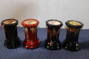 lot 828 image: Set of 4 Vintage Ceramic Vase Holders with Drip Glaze Design