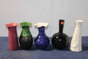 lot 845 image: Set of 5 Assorted Decorative Vases with Unique Designs