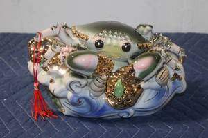 lot 864 image: Ornate Ceramic Crab Figurine with Gold Accents