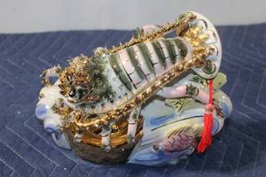 lot 869 image: Intricate Porcelain Lobster Figurine with Gold Accents