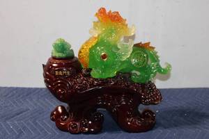 lot 874 image: Colorful Pixiu Statue on Wooden Base