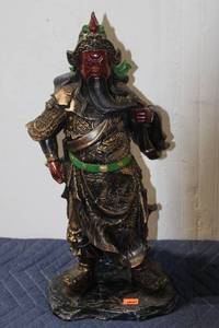 lot 875 image: Oriental Warrior Resin Figurine with Green Accents