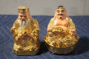lot 904 image: Set of 2 Gold Glitter Immortal and Laughing Buddha Figurines