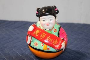 lot 917 image: Chinese Porcelain Figurine with Calligraphic Scroll
