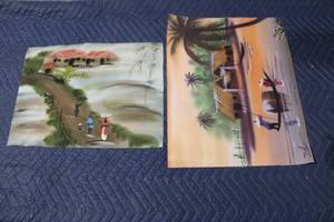lot 920 image: Set of 2 Vietnamese Village Scene Paintings