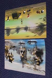 lot 923 image: Set of 2 Asian-Inspired Landscapes Paintings