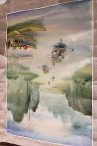 lot 932 image: Silk Painting Artwork with Scenic Boat Design