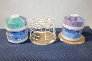 lot 938 image: Set of 6 Rotating Organizer Bins with White Wire Basket